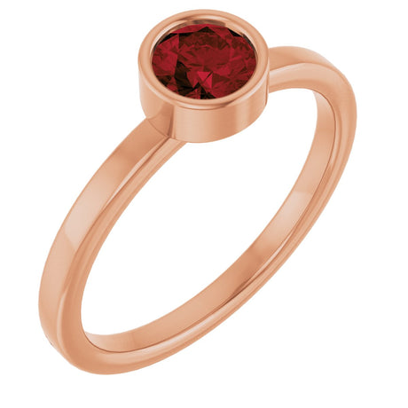 14K Gold Round Natural Mozambique Garnet Bezel-Set Solitaire Ring - Rose Gold