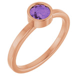 14K Gold Round Natural Amethyst Bezel-Set Solitaire Ring - Rose Gold