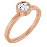 14K Gold Round Natural White Sapphire Bezel-Set Solitaire Ring - Rose Gold