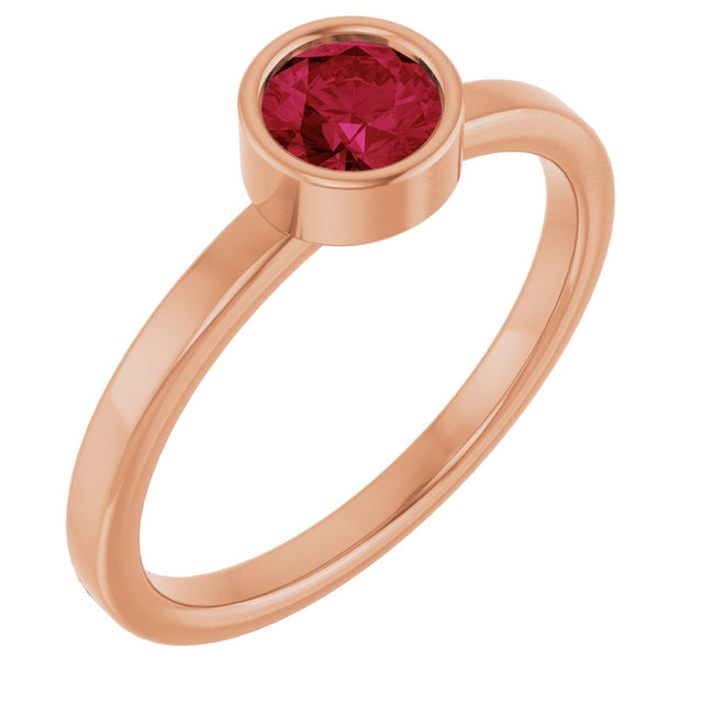 14K Gold Round Natural Ruby Bezel-Set Solitaire Ring - Rose Gold