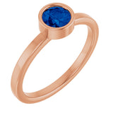 14K Gold Round Natural Blue Sapphire Bezel-Set Solitaire Ring - Rose Gold