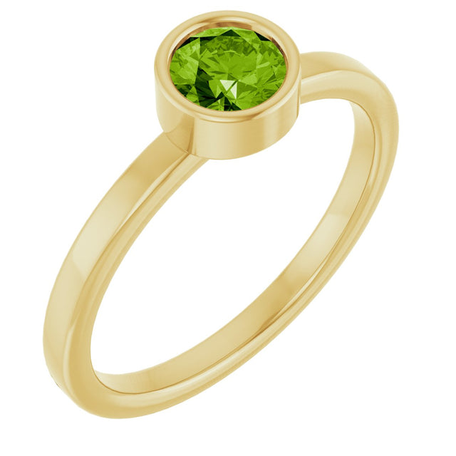 14K Gold Round Natural Peridot Bezel-Set Solitaire Ring - Yellow Gold