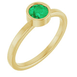 14K Gold Round Natural Emerald Bezel-Set Solitaire Ring - Yellow Gold