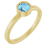14K Gold Round Natural Aquamarine Bezel-Set Solitaire Ring - Yellow Gold