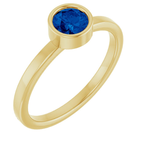 14K Gold Round Natural Blue Sapphire Bezel-Set Solitaire Ring - Yellow Gold