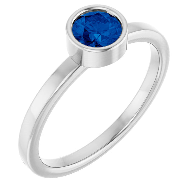 Platinum Round Natural Blue Sapphire Bezel-Set Solitaire Ring