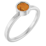 Platinum Round Natural Citrine Bezel-Set Solitaire Ring