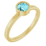 14K Gold Round Natural Blue Zircon Bezel-Set Solitaire Ring - Yellow Gold