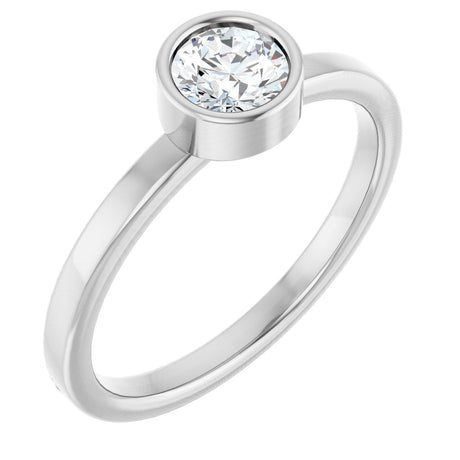 14K Gold Round Natural White Sapphire Bezel-Set Solitaire Ring - White Gold
