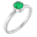 14K Gold Round Natural Emerald Bezel-Set Solitaire Ring - White Gold