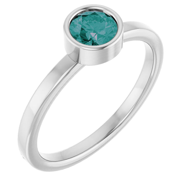 Platinum Round Lab-Grown Alexandrite Bezel-Set Solitaire Ring