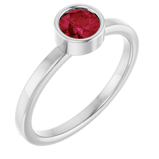 Platinum Round Natural Ruby Bezel-Set Solitaire Ring