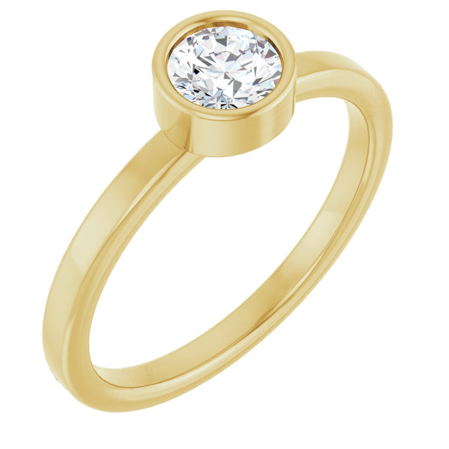 14K Gold Round Natural White Sapphire Bezel-Set Solitaire Ring - Yellow Gold