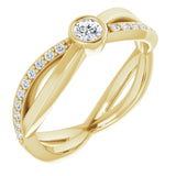 14K Gold Round Natural Diamond Criss-Cross Accented Ring - Yellow Gold