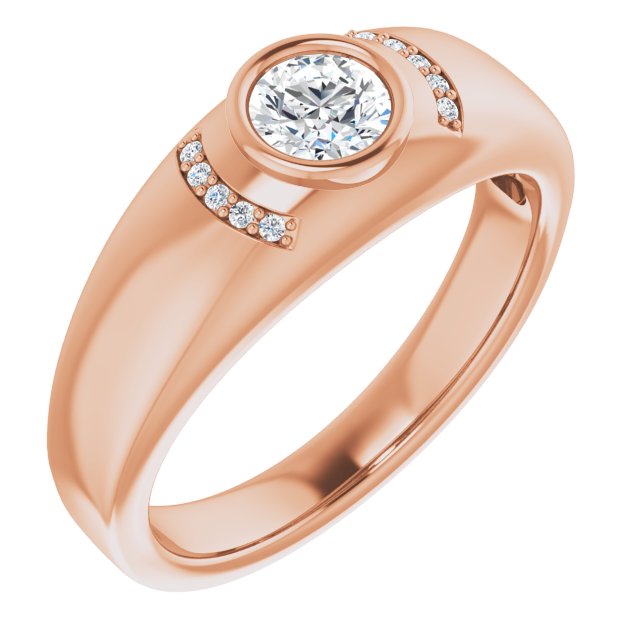 14K Gold Round Natural Diamond Accented Bezel-Set Ring – 5mm Stones - Rose Gold