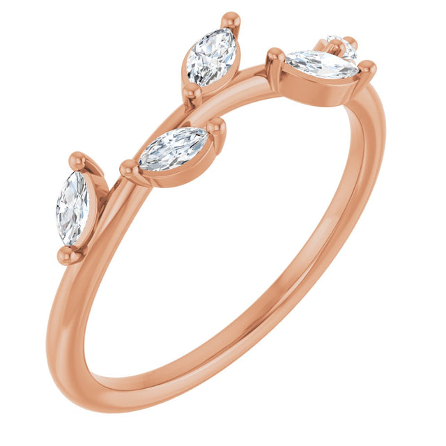 14K Gold Marquise Natural Diamond Leaf Ring - Rose Gold