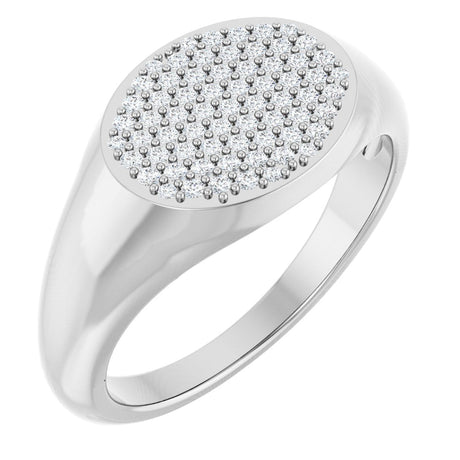 Platinum Round Natural Diamond Pave'-Style Cluster Signet Ring