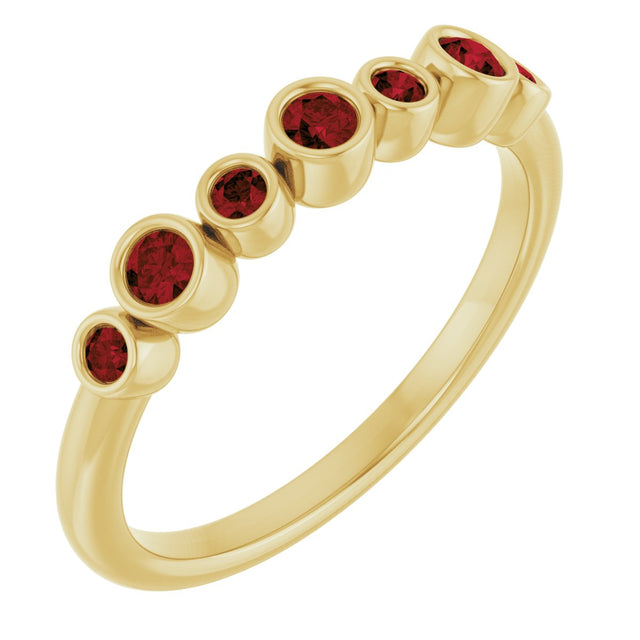 14K Gold Round Natural Mozambique Garnet Bezel-Set Ring - Yellow Gold