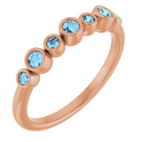 14K Gold Round Natural Aquamarine Bezel-Set Ring - Rose Gold
