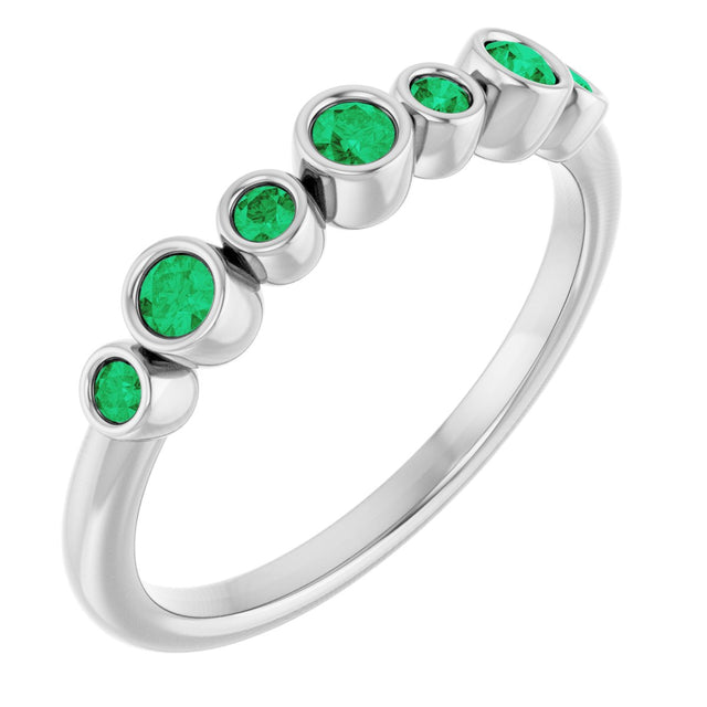 Platinum Round Natural Emerald Bezel-Set Ring