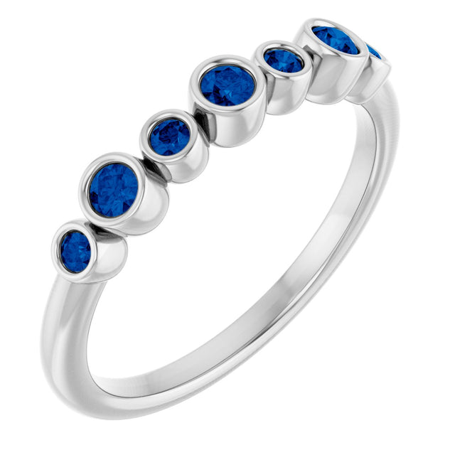 14K Gold Round Natural Blue Sapphire Bezel-Set Ring - White Gold