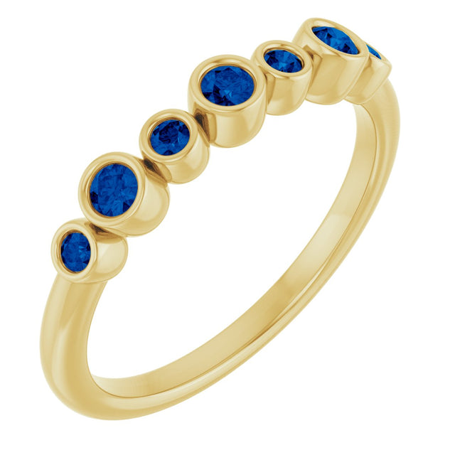 14K Gold Round Natural Blue Sapphire Bezel-Set Ring - Yellow Gold
