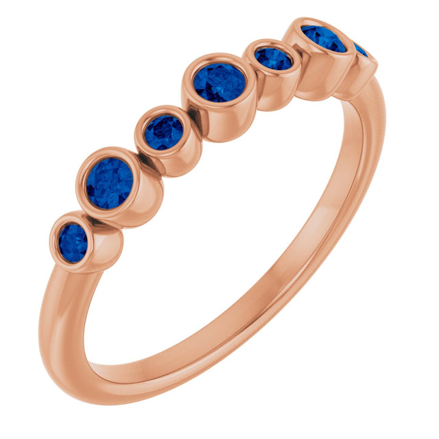 14K Gold Round Natural Blue Sapphire Bezel-Set Ring - Rose Gold