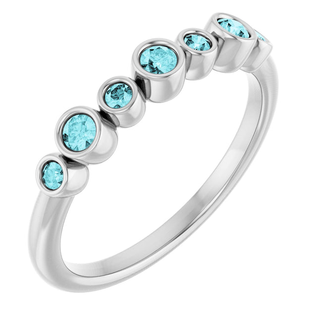 Platinum Round Natural Blue Zircon Bezel-Set Ring