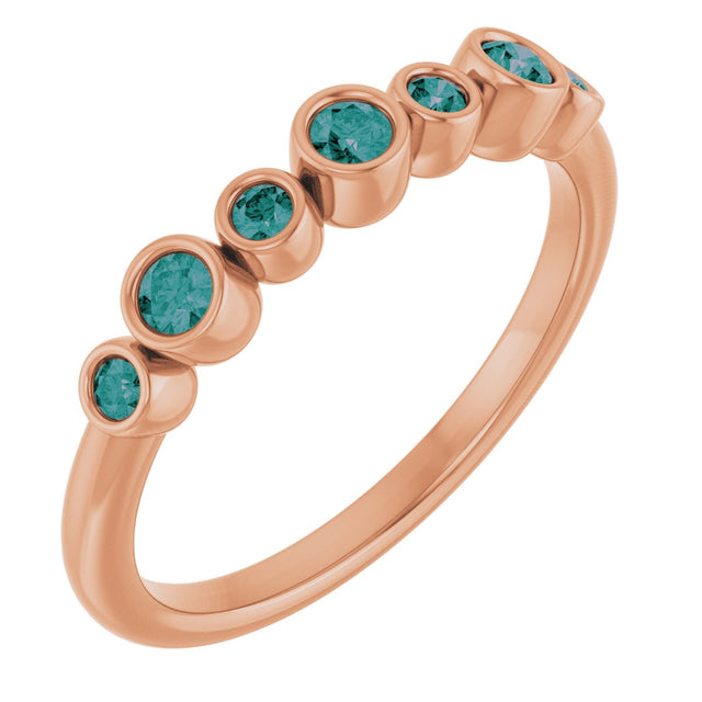 14K Gold Round Natural Alexandrite Bezel-Set Ring - Rose Gold