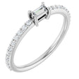 14K Gold Straight Baguette Natural Diamond Accented Stackable Ring - White Gold