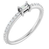 14K Gold Straight Baguette Natural Diamond Accented Stackable Ring - White Gold