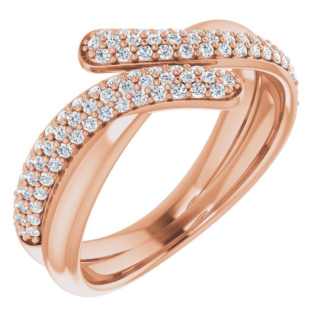 14K Gold Round Natural Diamond Pavé-Style Bypass Ring - Rose Gold