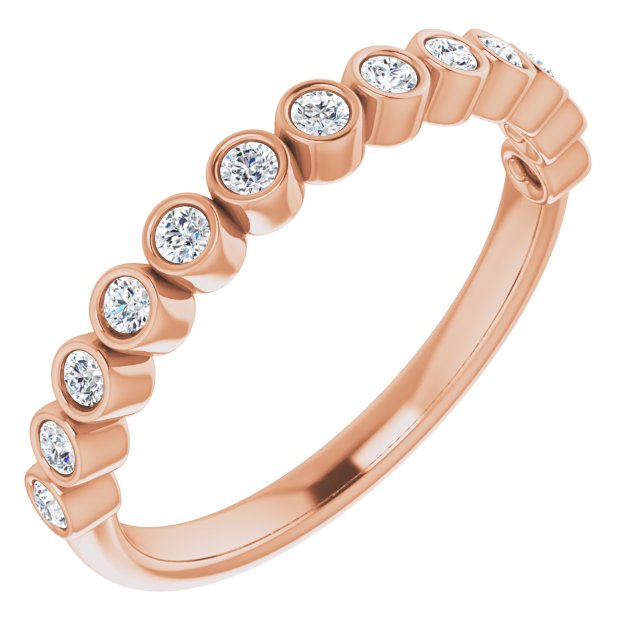 14K Gold Round Natural Diamond Bezel-Set Stackable Ring - Rose Gold