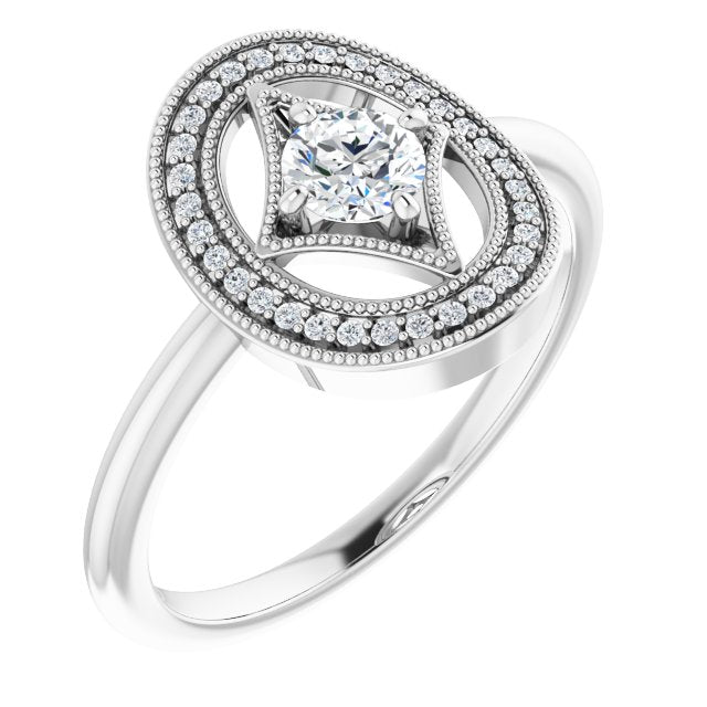 14K Gold Round Natural Diamond Halo-Style Ring – 4.1mm Stones - White Gold