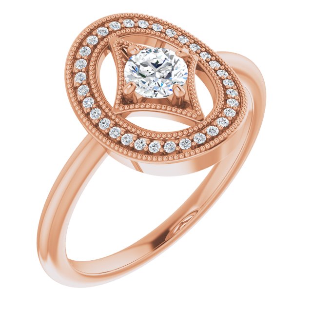 14K Gold Round Natural Diamond Halo-Style Ring – 4.1mm Stones - Rose Gold