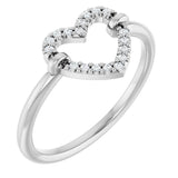 14K Gold Round Natural Diamond Heart Ring – 1mm Stones - White Gold
