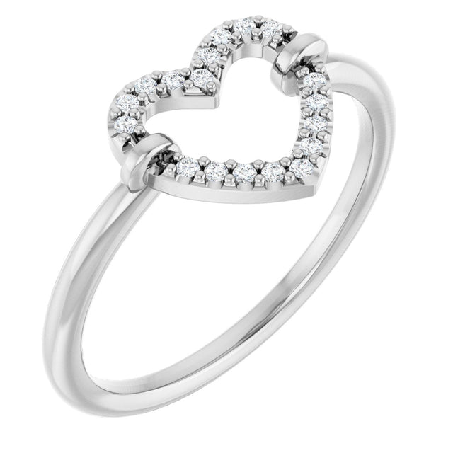 14K Gold Round Natural Diamond Heart Ring – 1mm Stones - White Gold