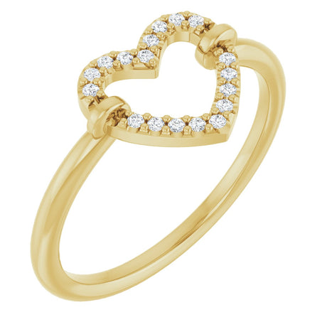 14K Gold Round Natural Diamond Heart Ring – 1mm Stones - Yellow Gold