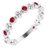 14K Gold Round Natural Ruby Beaded Ring – 2mm Stones - White Gold