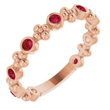 14K Gold Round Natural Ruby Beaded Ring – 2mm Stones - Rose Gold