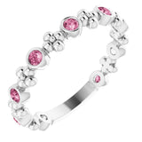Platinum Round Natural Pink Tourmaline Beaded Ring – 2mm Stones
