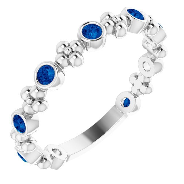 Platinum Round Lab-Grown Blue Sapphire Beaded Ring – 2mm Stones