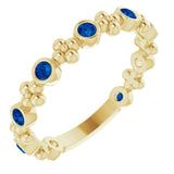 14K Gold Round Lab-Grown Blue Sapphire Beaded Ring – 2mm Stones - Yellow Gold