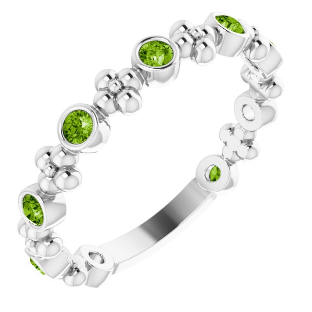 Platinum Round Natural Peridot Beaded Ring – 2mm Stones