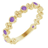 14K Gold Round Natural Amethyst Beaded Ring – 2mm Stones - Yellow Gold