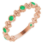14K Gold Round Lab-Grown Emerald Beaded Ring – 2mm Stones - Rose Gold
