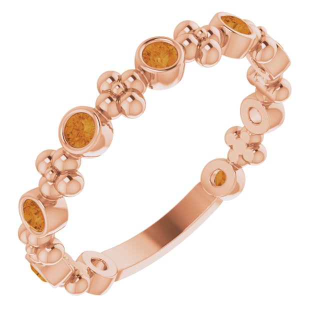 14K Gold Round Natural Citrine Beaded Ring – 2mm Stones - Rose Gold