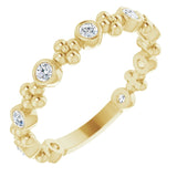 14K Gold Round Natural Diamond Beaded Ring II - Yellow Gold