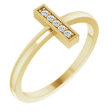 14K Gold Round Natural Diamond Bar Ring – 1.3mm Stones - Yellow Gold