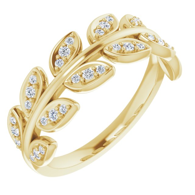 14K Gold Round Natural Diamond Leaf Ring II - Yellow Gold